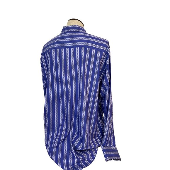 Robert Graham Button Down Shirt Blue/White Stripe Floral Cuff 3XL - Picture 3 of 5
